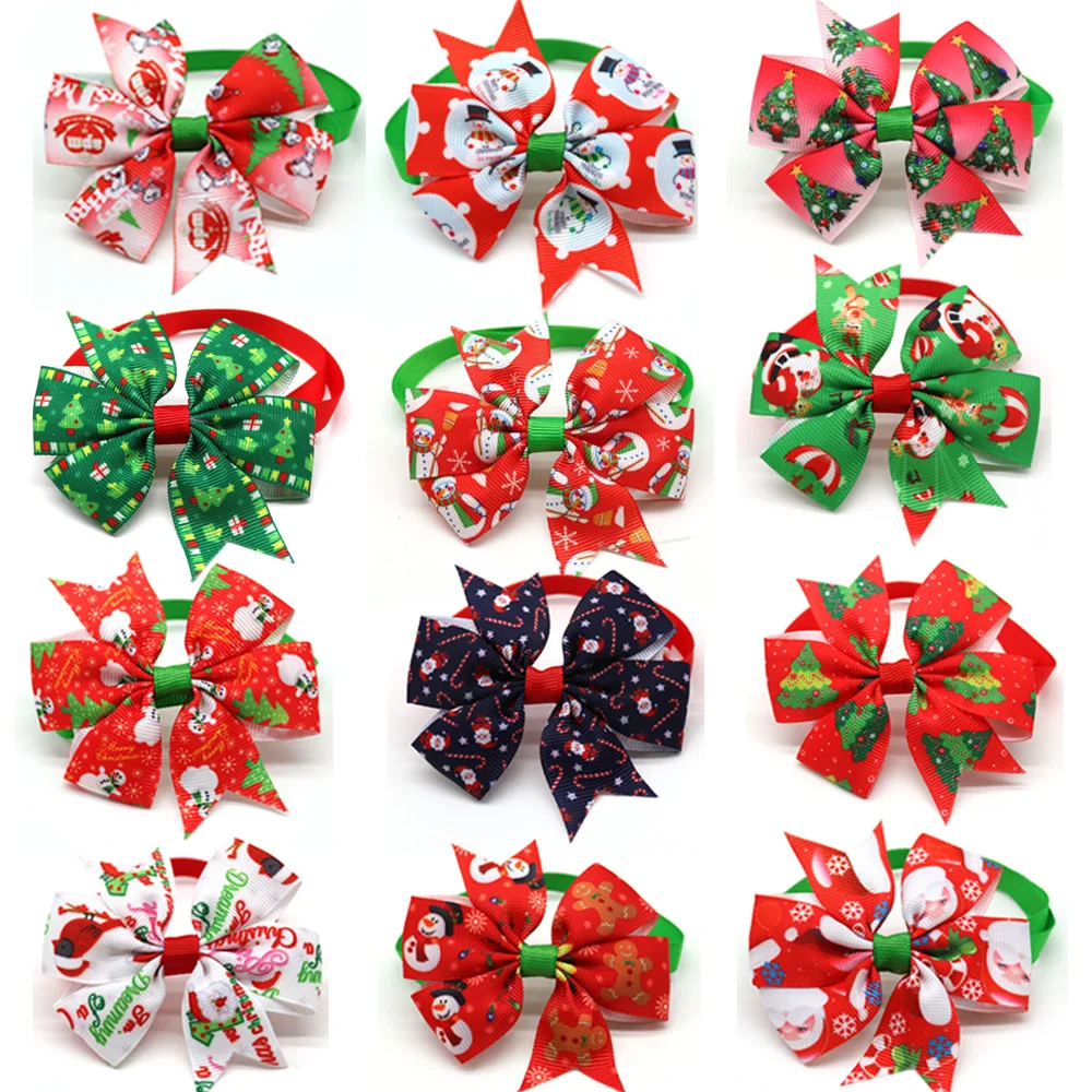 100pcs Dog Christmas Accessories Dog Bow Tie Pet Dog Cat Xmas Bowties Neckties Small Dog Holiday Party Grooming Accessores
