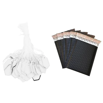 

500Pcs Price Tags with Strings Hanging Rings- White and Silver & 60Pcs 150 X 180mm Matte Black Bubble Envelopes Bags