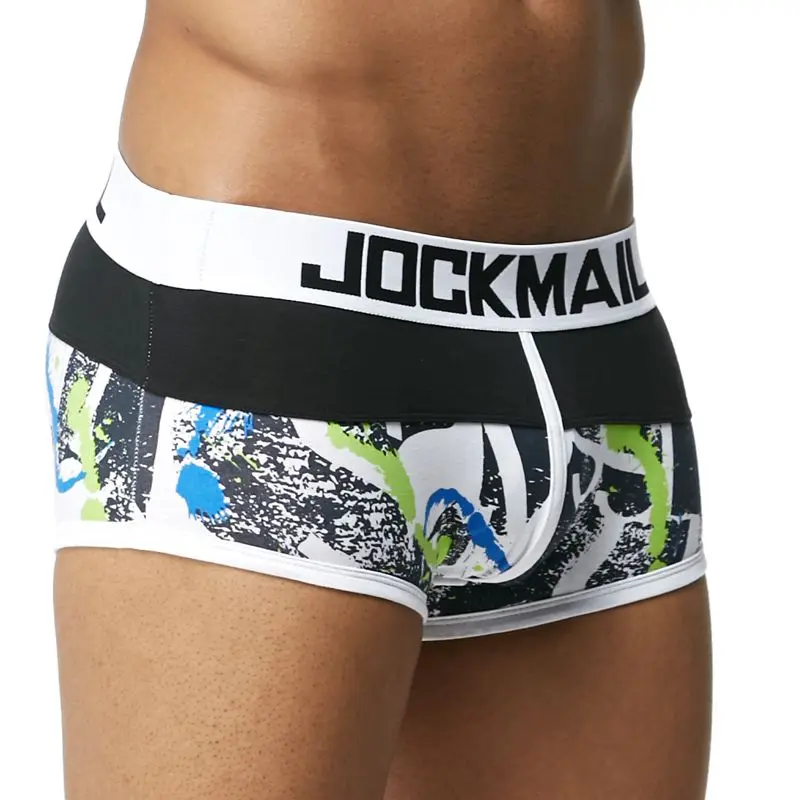 JOCKMAIL, мужские трусы, дышащие боксеры, хлопок, сексуальное мужское нижнее белье, u-образный выпуклый мешочек, трусы с принтом, 17 моделей, боксеры, шорты - Цвет: JM434-Black