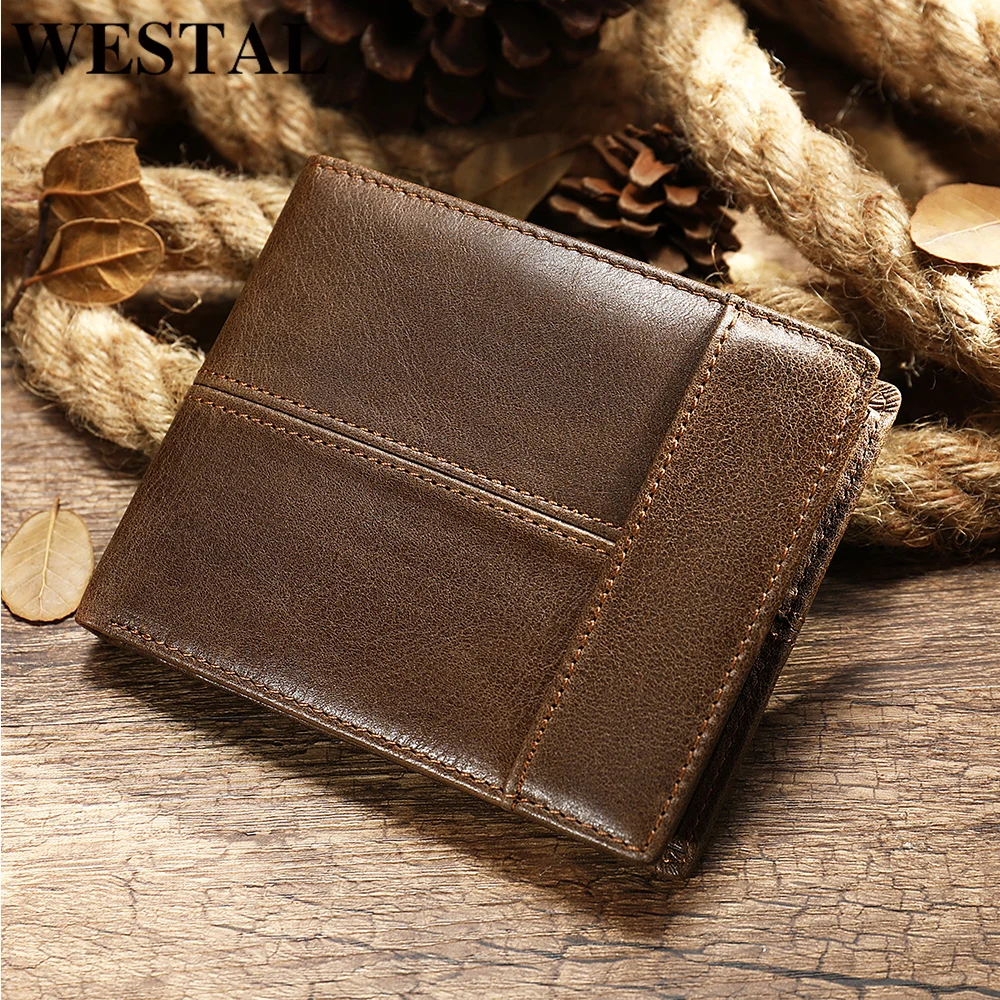 Бумажник WESTAL из натуральной кожи для мужчин короткий кошелек с отделением