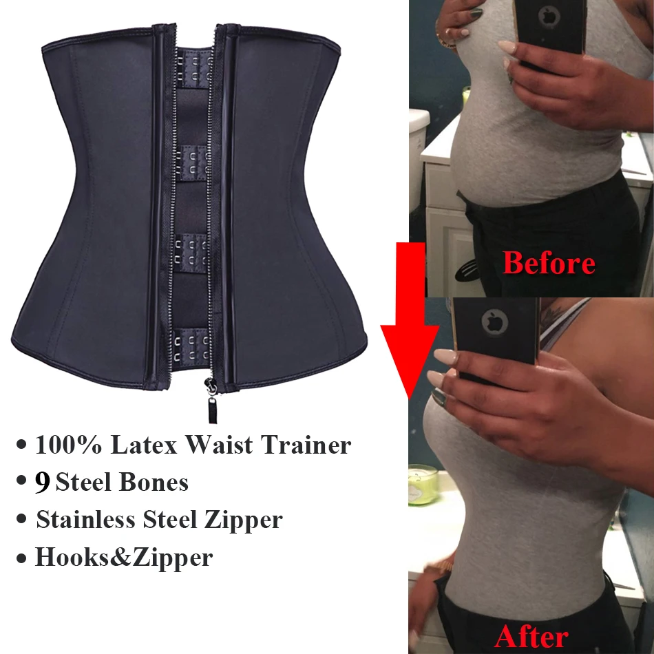 Latex Waist Trainer Body Shaper Corset Women Binders Zipper Steel Boned Slimming Sheath Belly Modeling Strap Colombian Girdles