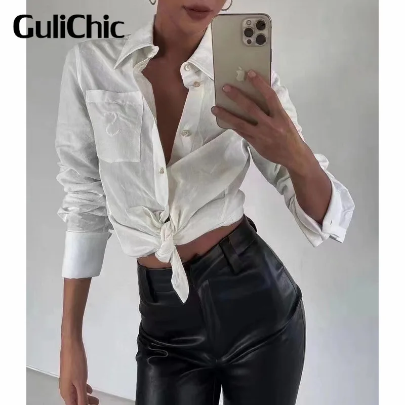 

12.6 GuliChic High Quality Women Fashion Cotton Linen White Shirt Casual Comfortable Pocket Letter Embroidery Blouse