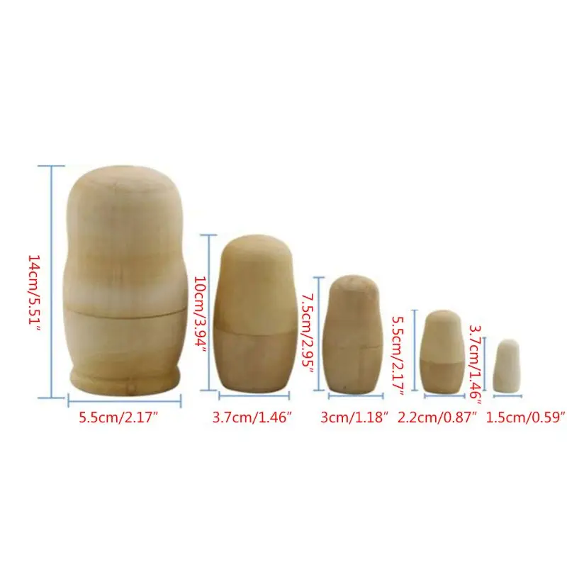 

5pcs Set Russian Nesting Dolls Wooden Matryoshka Doll Handmade Painted X5XE