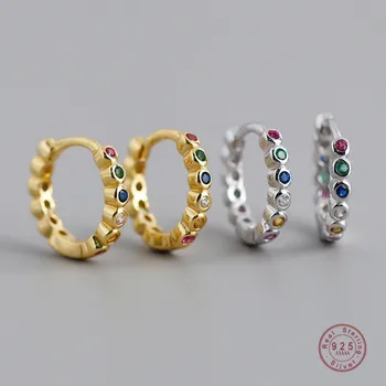 

925 Sterling Silver Punk Classic Pavé Color Zircon Stud Earrings For Women Wedding Party Jewelry Accessories Girlfriend Gift