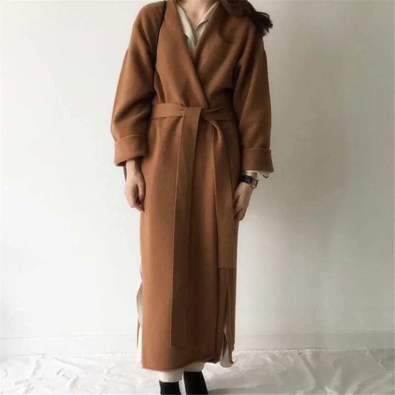 CAMEL Женский кардиган, кофта-Тренч, выше колена, свободный свитер, пальто для женщин, осень и зима, шикарный длинный вязаный кардиган с поясом - Цвет: CAMEL