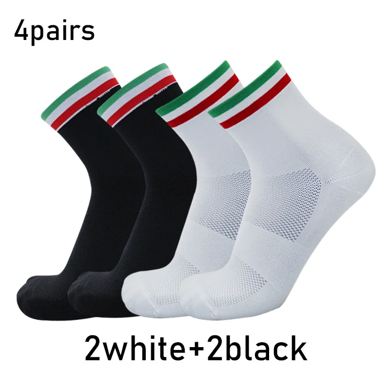 4pairs/set Green White Red Striped Cycling Socks Men Women Outdoor Racing Bike Sports Socks Breathable Calcetines Ciclismo