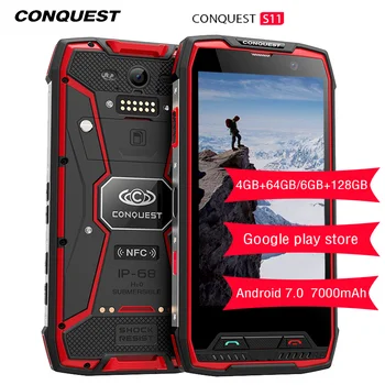

Original Conquest S11 IP68 Rugged Smart Phone 4GB+64GB Octa Core 7000mAh Fingerprint/Face ID Google play store NFC Mobile phone