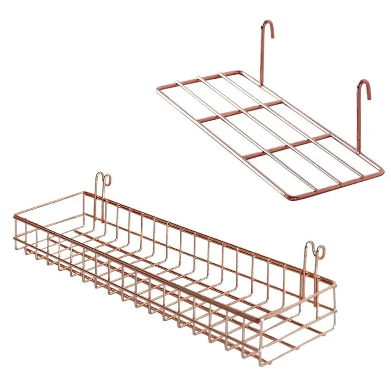

2pcs/set Grid Panel Wall Shelf Basket with Hook Bookshelf Display Storage Tray