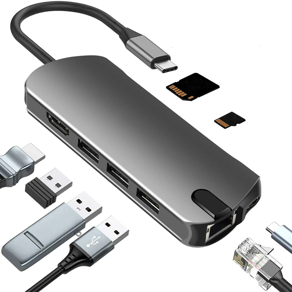 

Type USB C HUB to HDMI RJ45 PD SD/TF Card Reader All in One USB 3.0 adapter USB HUB For Macbook Pro Accessories Multi Type C HUB