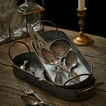 

1piece Wrought Iron Long Storage Box Bread Basket Tray Fries With Bread Rack Photo Props Iron Long Box Decoration Black