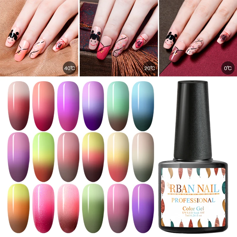 

RBAN NAIL 7ml Thermal Color Changing Gel Nail Polish 3 Stages Varies LED Soak Off Nail Gel Lacquer Semi Permanent Gel Varnishes
