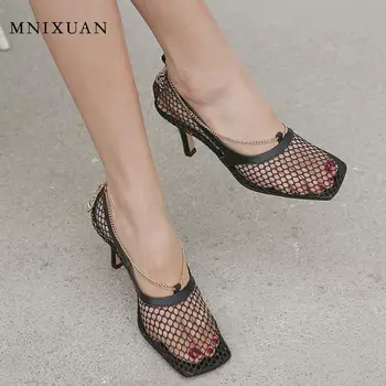 

Melissa shoes for women sandalias tacon high heels sandals 2020 summer new leather rome square toe ladies party mesh shoes woman