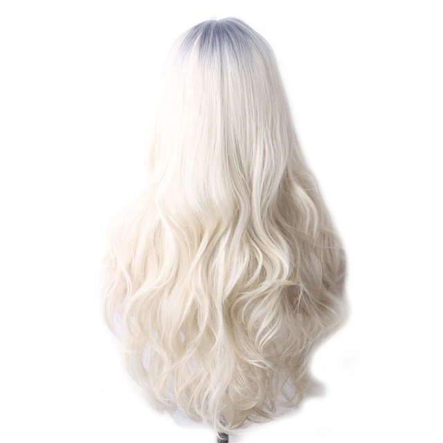 WoodFestival Wavy Synthetic Hair Wig Cosplay Ladies Colored Long Wigs For Women White Pink Red Dark Brown Green Blue Grey Ombre Same As Picture