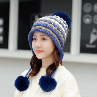 Зимняя женская вязаная шапка, шарф, женская теплая шапка, шарф, набор, модная шерстяная утолщенная шапка, набор для девушек, студенток, снежные шапки, подарок, новинка - Цвет: blue Single hat