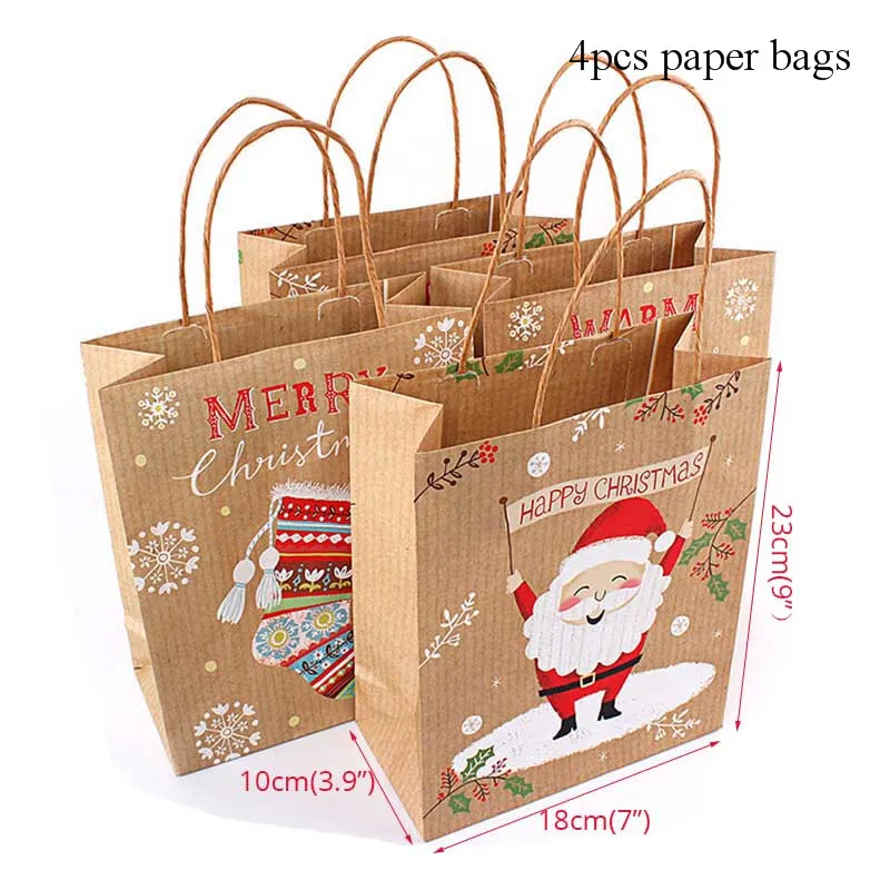 4pcs paper bag N Рождественская коробка для конфет, свадебные украшения для дня рождения, Подарочная коробка для печенья, упаковочные коробки, Рождественский Декор для дома Kerst Noel - Цвет: 4pcs paper bag N