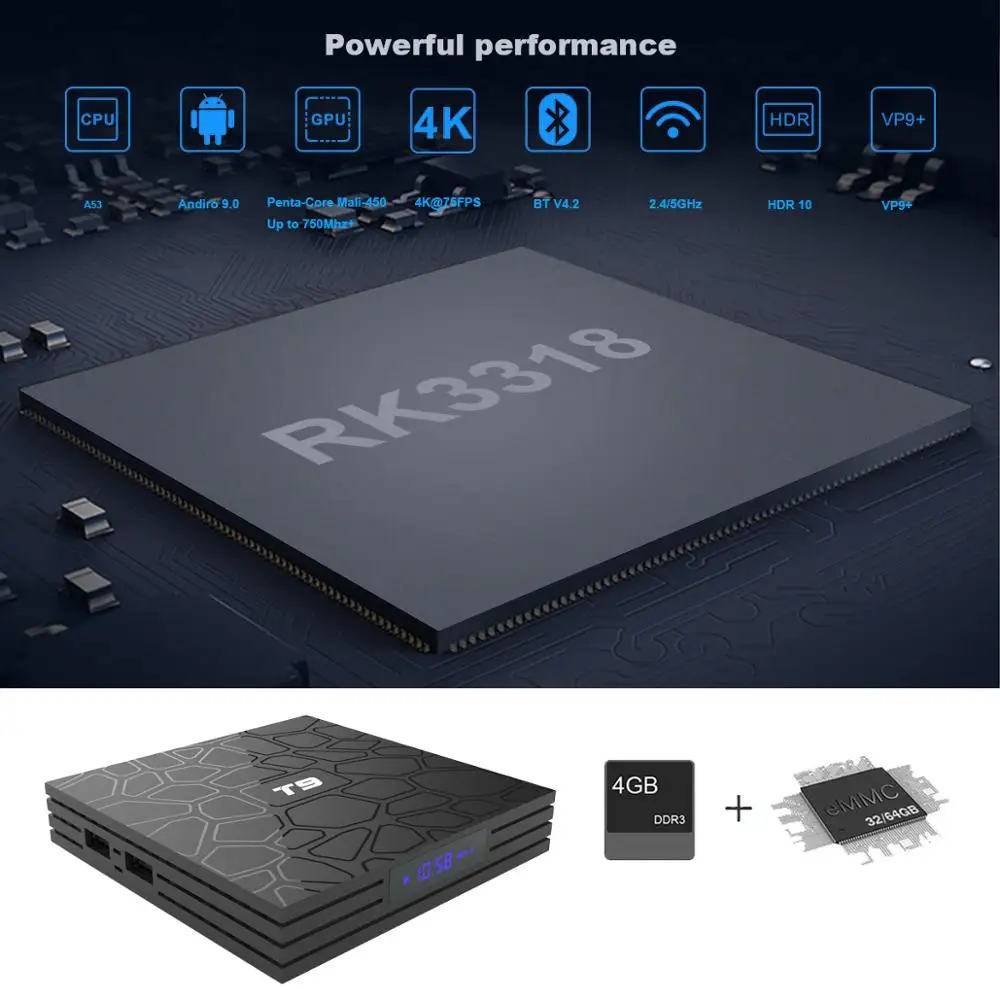 Умная ТВ приставка Wechip T9 Android 9 0 RK3318 4 ГБ 64 1080P H.265 медиаплеер 4K HD 2 4G и 5G Wi Fi BT