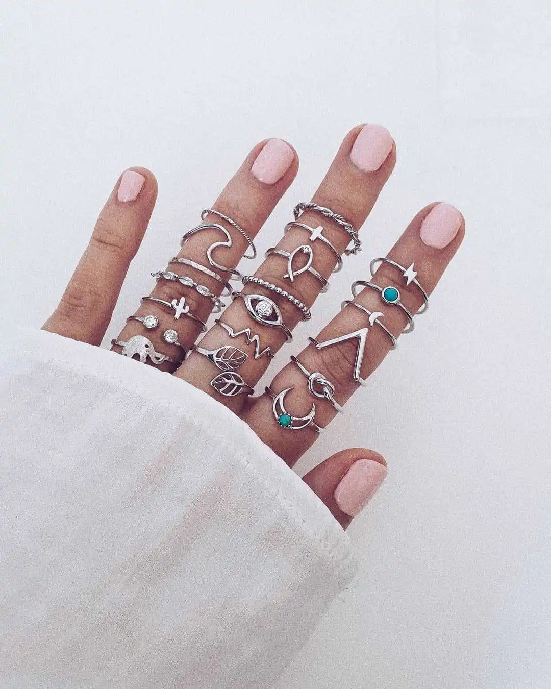 20 pieces/set silver color retro moon star ring ladies fashion bohemian ring set popular jewelry party gift