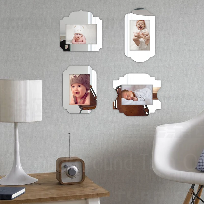 

4pcs Photo Picture Frame Baby Pictures Wall Magnetic Thin Mirror Frames Set Photos Mirrors Magenet 3x3.5in 4x6in 5x7in F010