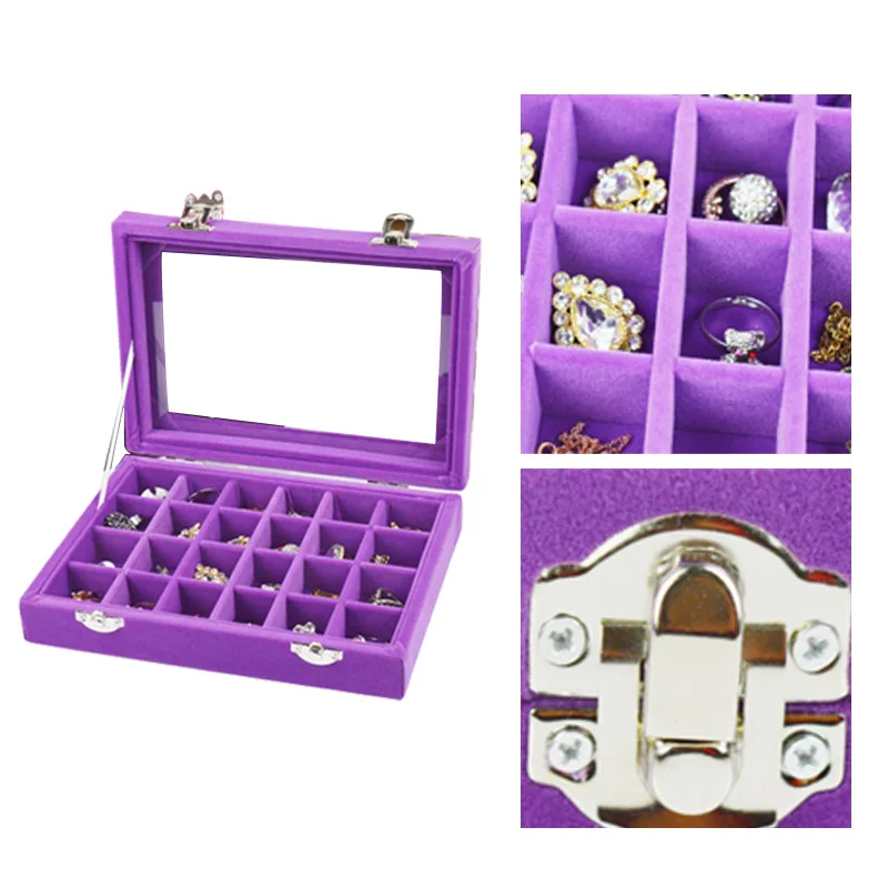 

Earrings Box 24 Grids Velvet Glass Jewelry Display Case Earrings Organizer Storage Box 2019ing