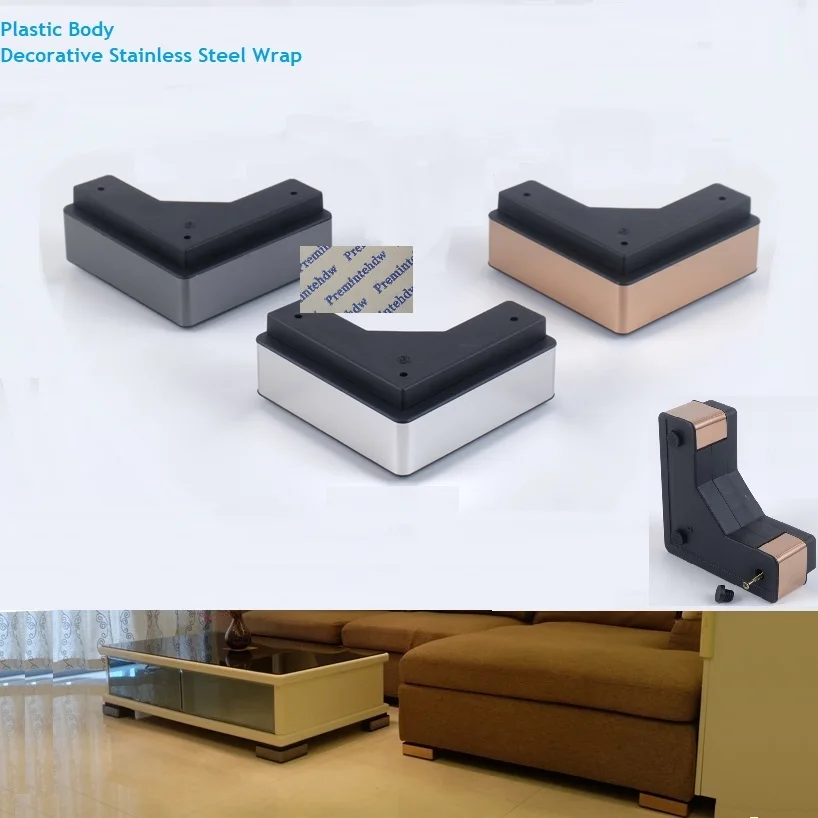 4Pcs/Lot Plastic Stainless Steel Wrap Square Corner Sofa Furniture Feet Leg Coffee Tea Bar Mirror Black Rose Gold Silver W Screw|Furniture Cups| - AliExpress