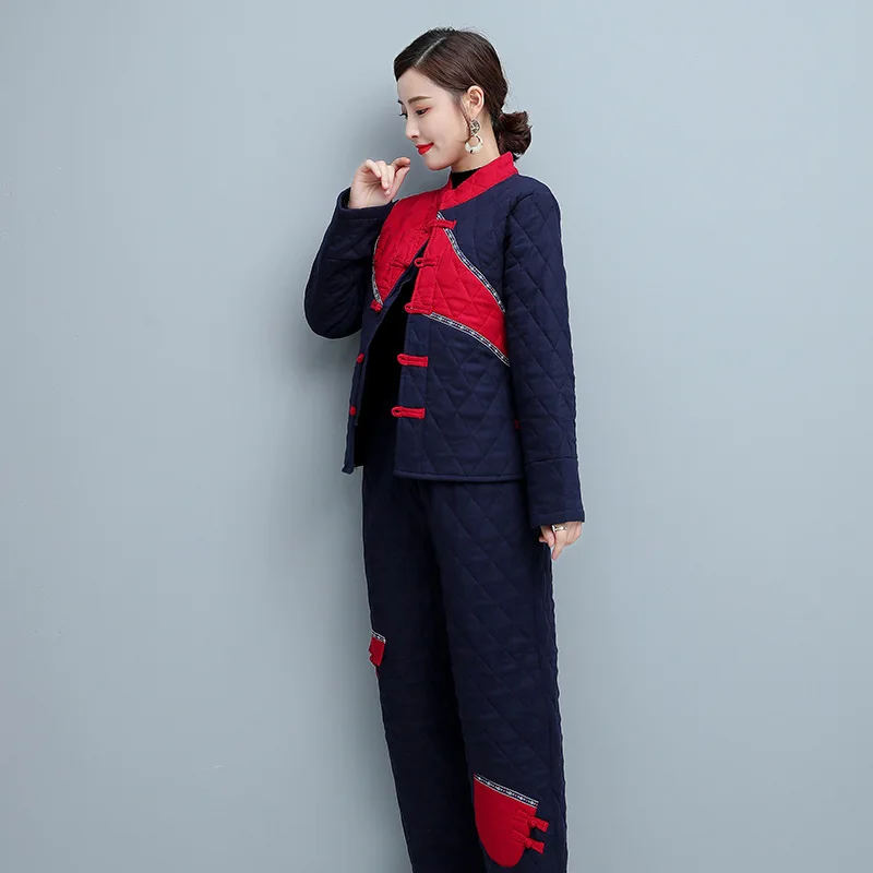 

2019 Winter New Style WOMEN'S Dress Origional National Wind Cotton Linen Thick Frog Long Sleeve Cotton-padded Clothes Cotton-pad