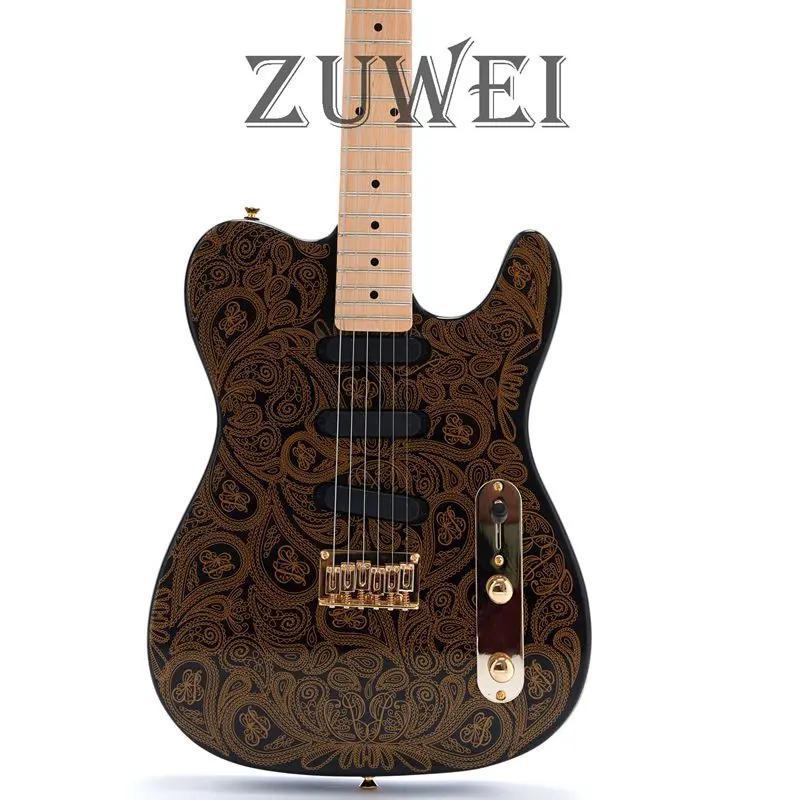 Custom Shop TL Electric Guitar Water Transfer Top Gold Hardware Strings Thru Body High Quality Products | Спорт и развлечения