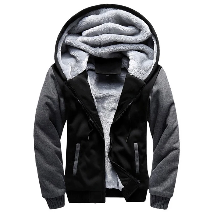 Black Gray jacket Мужская зимняя куртка, Флисовая теплая Толстая парка с капюшоном, бархатные пальто, кардиган, толстовки с капюшоном на молнии, мужская куртка с капюшоном, ZA312 - Цвет: Black Gray jacket