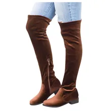 Пикантные Сапоги выше колена на молнии; цвет коричневый; женская модная обувь; однотонные теплые высокие сапоги из флока на молнии; повседневная обувь