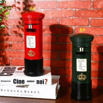 

Retro Resin Mailbox Piggy Bank Postbox Figurines Money Saving Box Souvenir Gifts