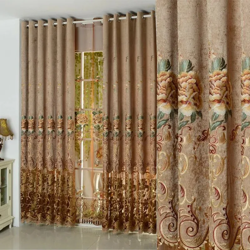 

New European Luxury Gold Silk Rope Embroidery Hollow Light Embroidery Shade Curtains for Living Dining Room Bedroom.