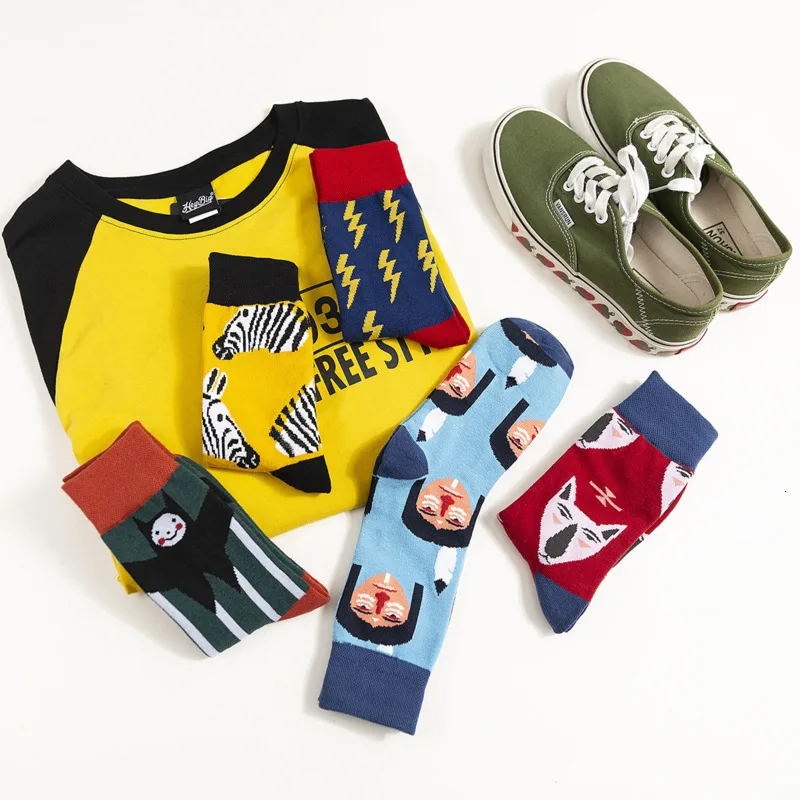 Fashion Street Tide Men Happy Socks Unisex Thick Cotton Casual Harajuku Socks Personal Colorful Novelty Skateboard Sox Original