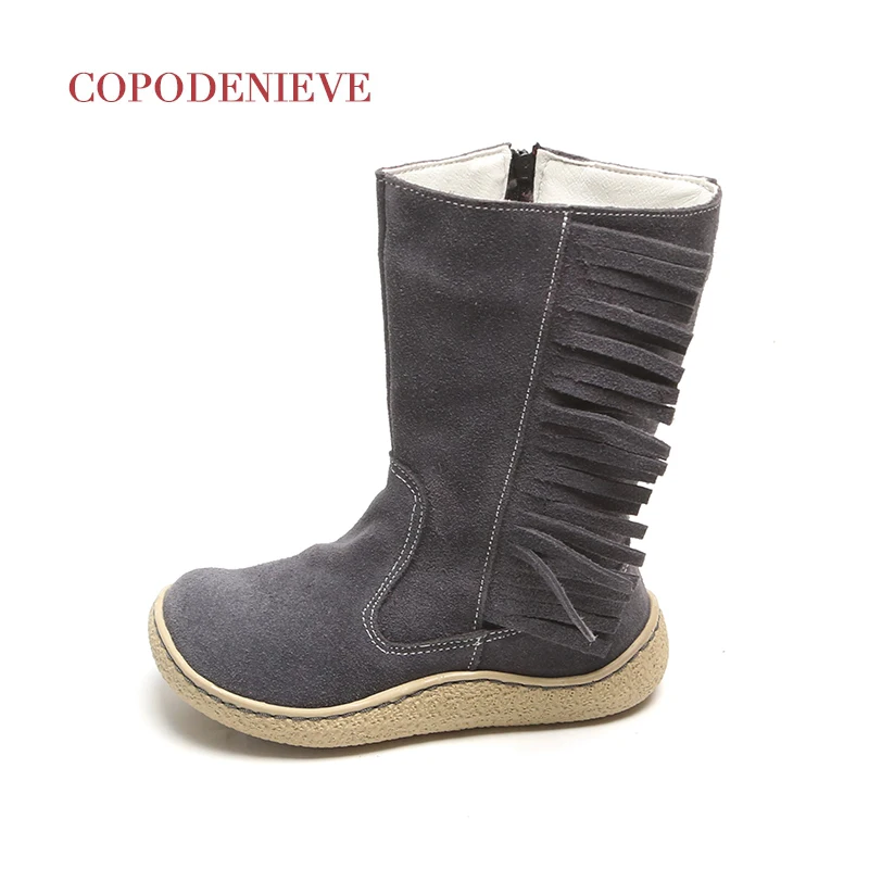 COPODENIEVE Children's boots, deerskin and velvet boots, thicker and warmer fringed boots in winter US 7-13 Size