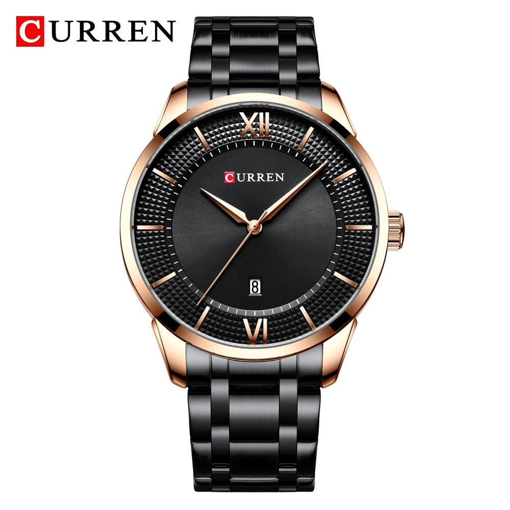 Black Часы для мужчин Curren Водонепроницаемые кварцевые часы из нержавеющей стали водонепроницаемый мужской спортивный военный часы наручные часы Relogio Masculino - Цвет: Black