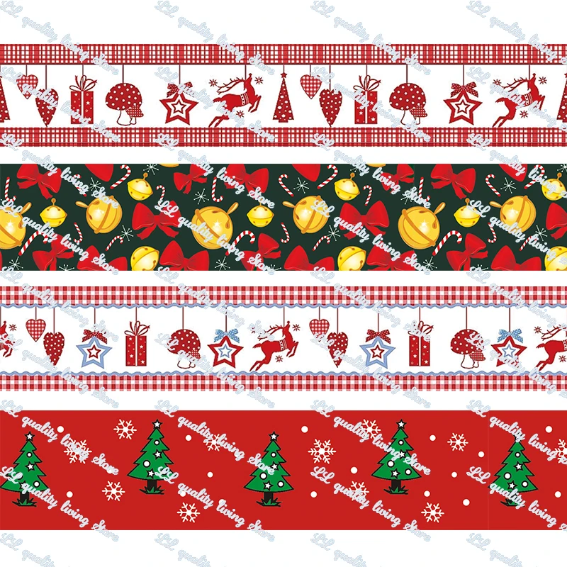 

7/8"-3"（22-75mm） hot transfer elk printed christmas grosgrain ribbon 50 yards christmas decorations gift wrapping diy bows