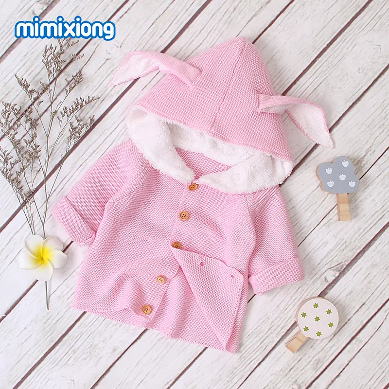 Pink Для новорожденных милый, для новорожденных и малышей кроличьим мехом ткань, свитер, пальто, верхняя одежда для малышей на осень, Зимняя одежда - Цвет: Pink