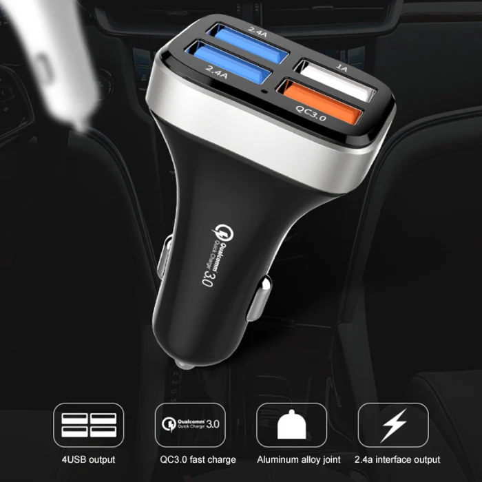 Car Mobile Phone Charger Quick Charge 3.0 4 USB Port Adapter Fast Charging Accessories JFlyer