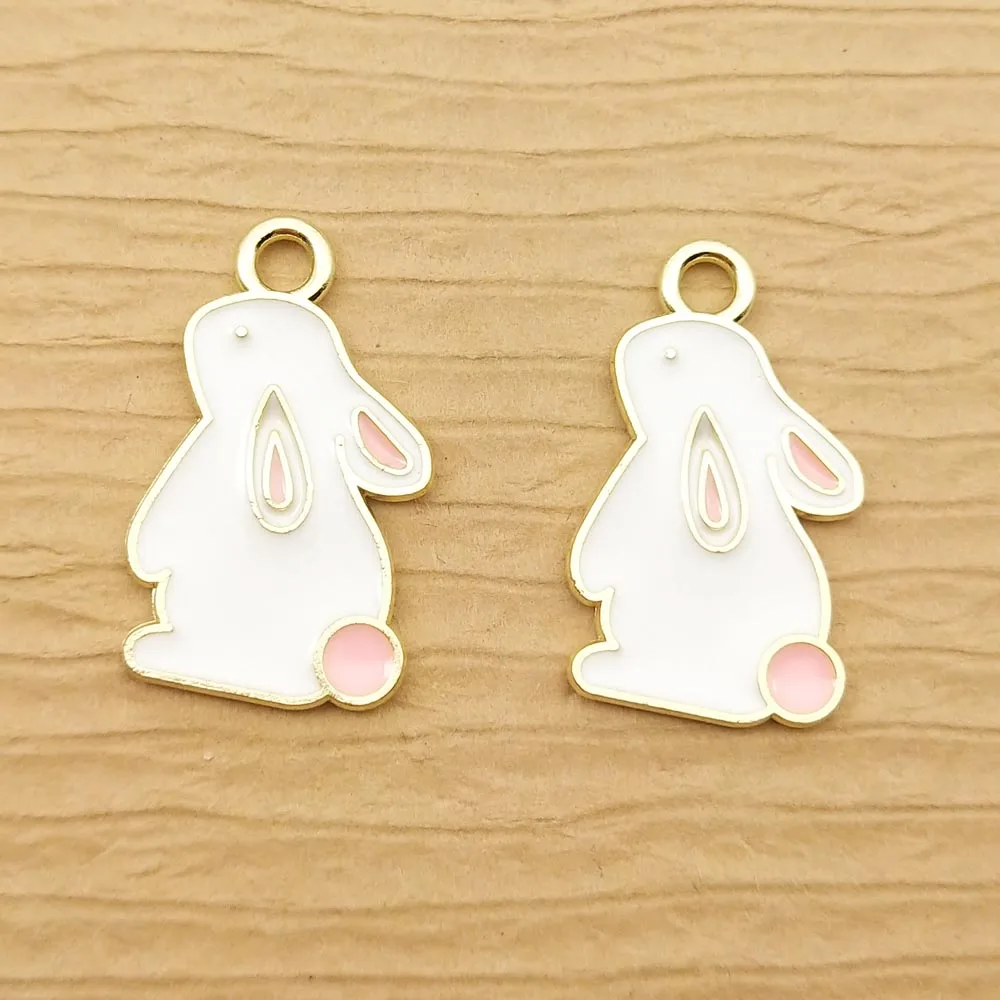 10pcs 14x23mm Enamel Rabbit Charm for Jewelry Making Earring Pendant Bracelet Necklace Accessories Gold Plated Craft Supplies | Украшения и