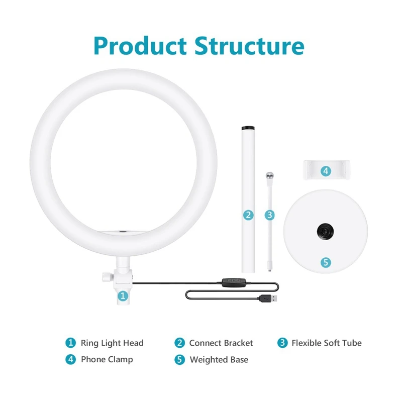 10 дюймовый светодиодный кольцевой светильник 5V 8W 3800-6800K фотографии затемнения кольцо-вспышка для селфи мобильного телефона в реальном