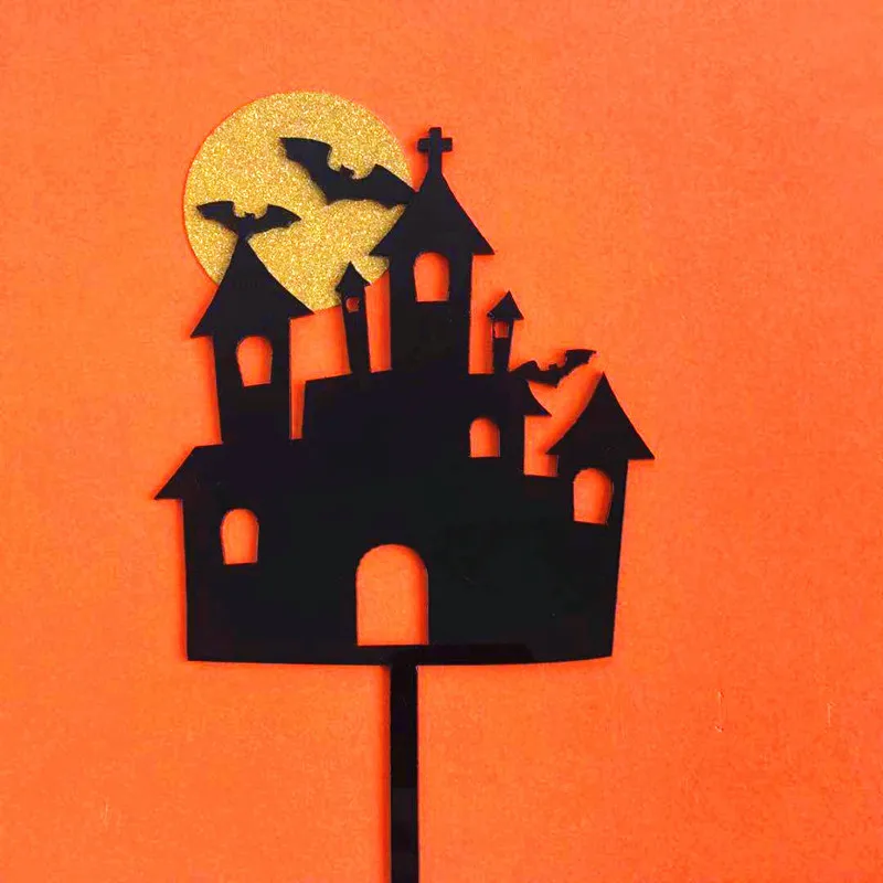 

Happy Halloween Acrylic Cake Topper Black Bat Haunted House Ghost Tooth Acrylic Cake Topper For Halloween Party Cake Decorations