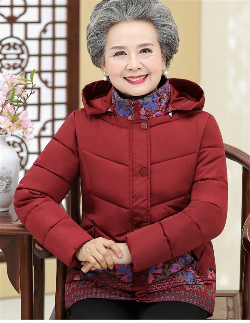 Зимняя хлопковая куртка для пожилых женщин 60-70 лет, толстая парка с капюшоном, короткая верхняя одежда размера плюс 5XL W1765