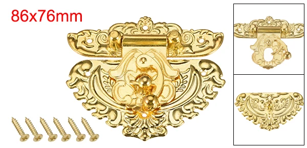 Golden 86x76mm 1pc Uxcell 1/2/4 шт. деревянный ящик Защёлки груди Стальная Монтажная застежка-молния с застежкой из бронзы/Gold 55x48/69x59/86x76 мм Античная защелка замка - Цвет: Golden 86x76mm 1pc