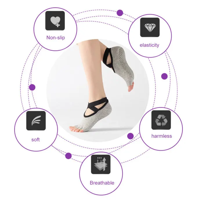 Non-slip Five-finger Yoga Socks Female Straps Yoga Socks for Ballet Pilates Barre Exercise Dance Studio Gifts for Women SEC88