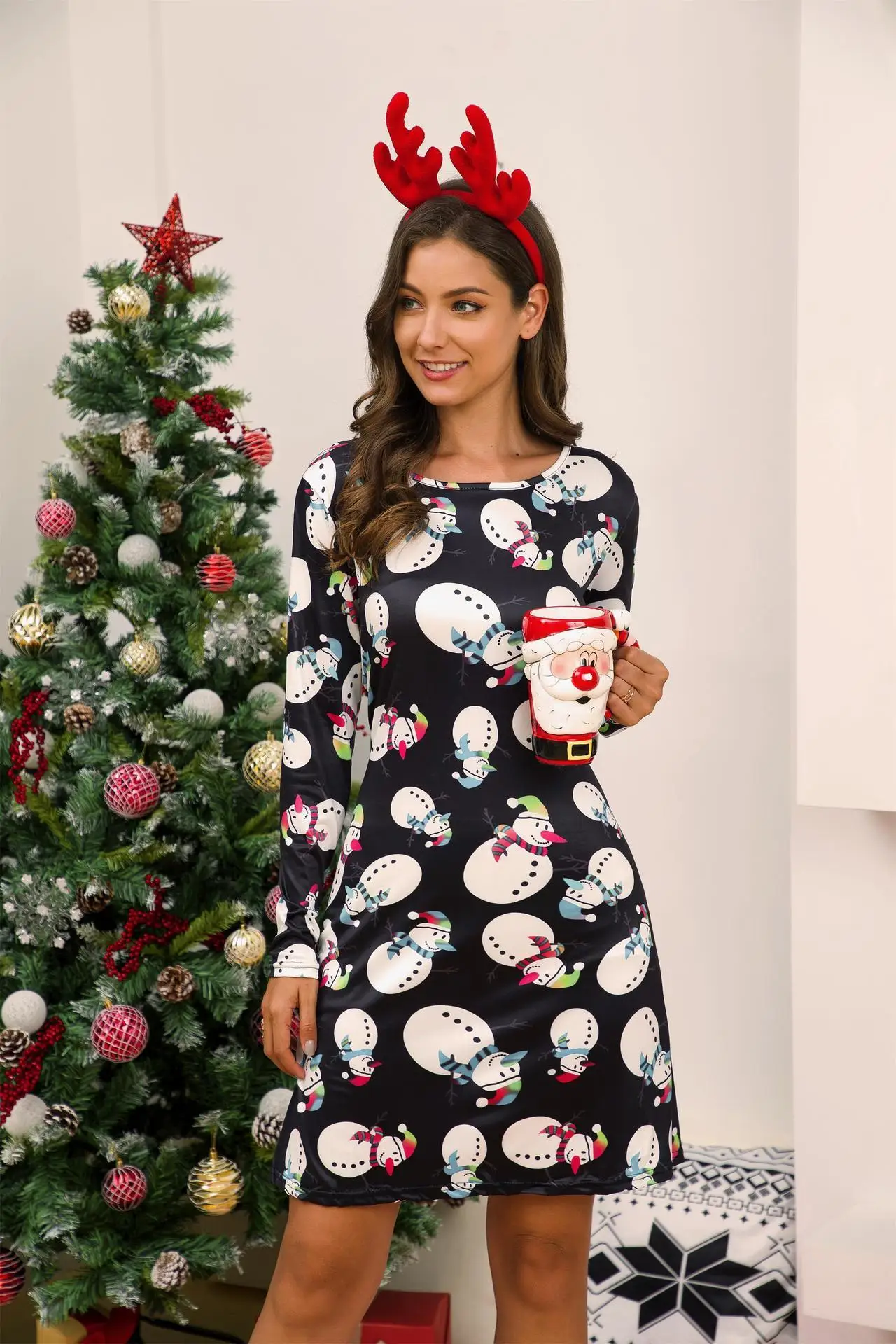RICORIT винтажное рождественское Платье с принтом, женский свободный костюм трапециевидной формы, Зимние новые рождественские платья для вечеринок, большой размер 3XL Платье