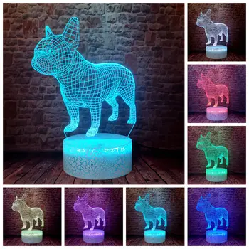 

Bulldog Animal Figure Model 3D Illusion LED Desk Nightlight Colourful Light Dog Family Figuras Toys