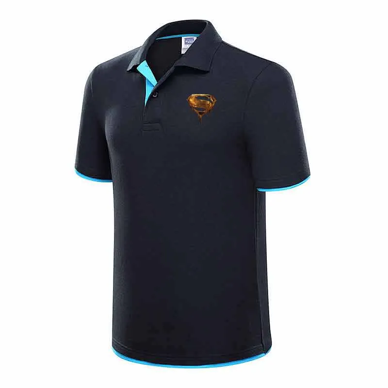 2019 New Golden American Superman Arrival Cotton Men Polo Shirt Tops Fashion Brand Plus Size Short Sleeve Black White Polo Shirt