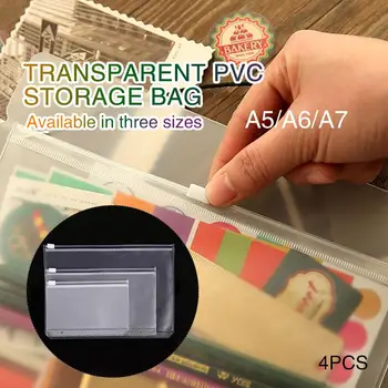 

File Package Transparent Practical 4*Pcs PVC Storage Office File Pocket Zipper Folder Diary Storage Bag