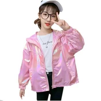 

Girls Jacket Coat Colorful Bright Windbreaker For Girls Korean Fashion Children's Hooded Spring Autumn Clothing 6 8 10 12 14Yrs