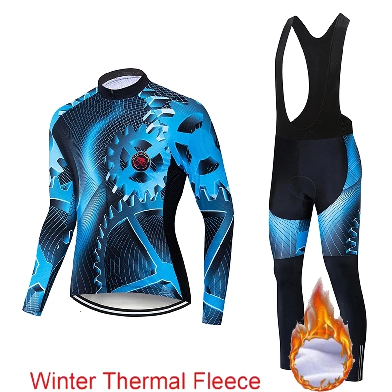 

Cycling gear 2019 Winter thermal fleece Cycling Clothes men's Jersey suit outdoor riding bike MTB clothing warm Bib Pants set