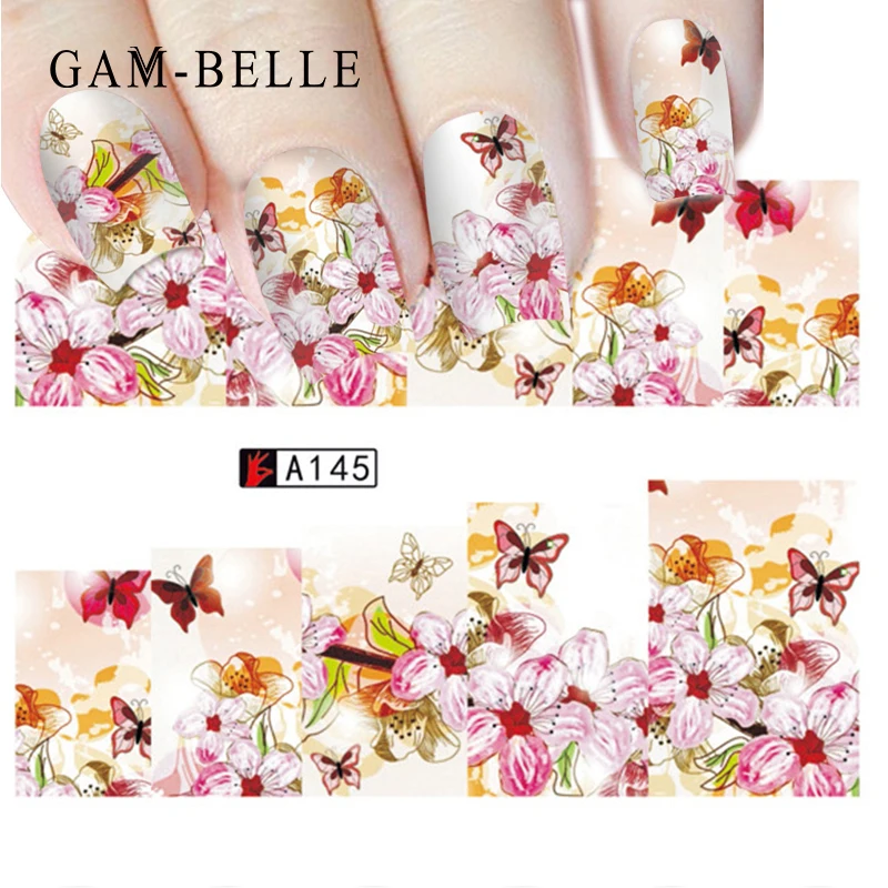 

GAM-BELLE 1pc Flower Leaves Nail Sticker Decals Blossom Colorful Slider Rose Water Full Wraps Nail Art Decoration Floral On Nail