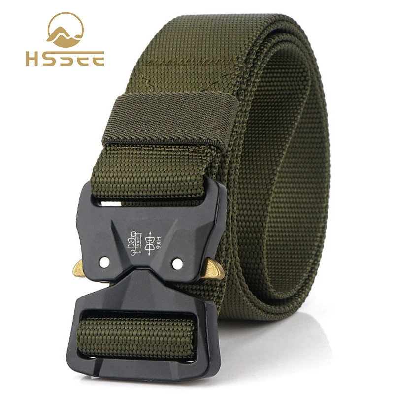 

HSSEE 2020 New Tactical Belt Hard Metal Quick Release Buckle Military Army Men Belt Soft Genuine Nylon Sports Belt Dropshipping